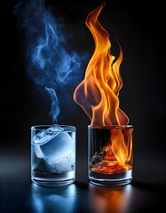 an ice cube in one and a flame or something warm in the other. Gentle cold (Yin) versus intense heat (Yang) is a powerful visual representation of balance.