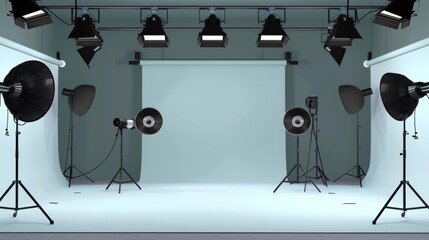 Captivating Studio Modern Backdrops Professional Lighting and Viewing Area with Large Screen Perfect for Creative Photography Projects