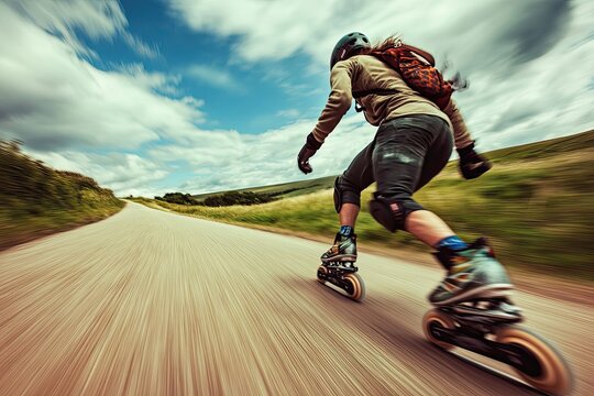 A Person Speeding Down a Country Road on Inline Skates