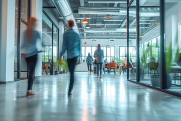Obraz premium Capturing the Energy of a Modern Workplace through Motion Blur