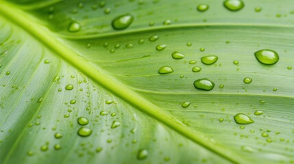 Close-Up of Water Droplets on a Green Leaf, AI