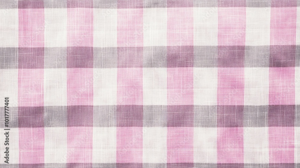 Poster a checkered patterned fabric with a pink and white color scheme