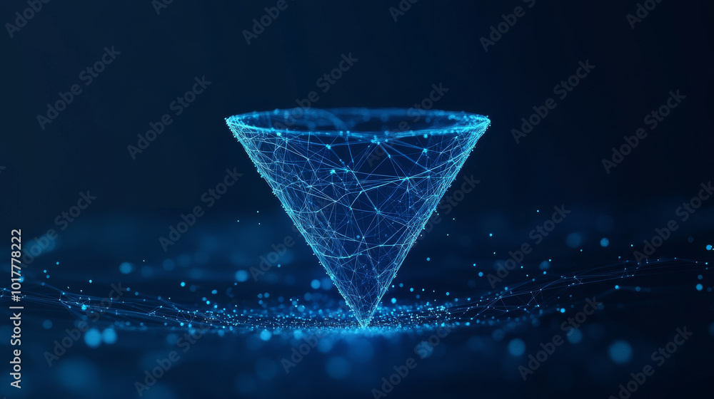 Poster a digital funnel shows data flowing onto a globe, representing global networking and big data. the i