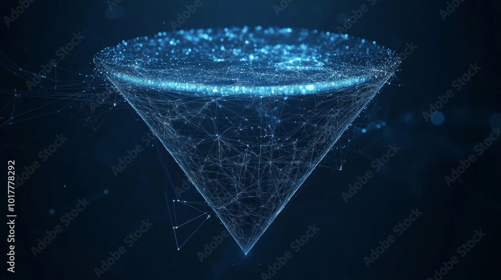 Poster a digital funnel shows data flowing onto a globe, representing global networking and big data. the i