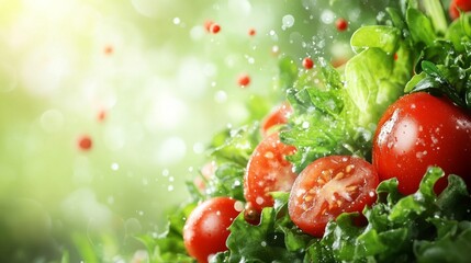 A close up of a bunch of red tomatoes and green lettuce