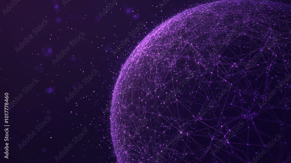 Poster web 3.0 is about a connected world where everything is online, like a purple globe from space. this 
