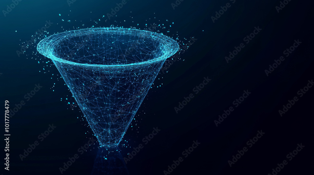 Poster a digital funnel shows data flowing onto a globe, representing global networking and big data. the i
