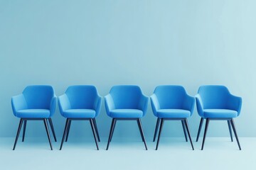 Obraz premium Elegant 3D Blue Chairs Aligned in Minimalist Space