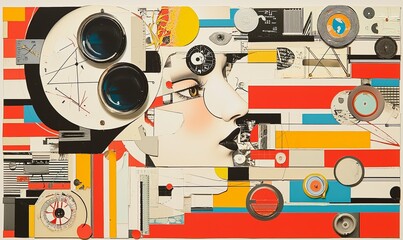 Obraz premium Abstract composition featuring a stylized face and geometric elements