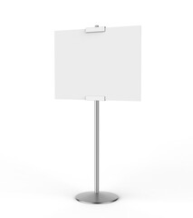 Obraz premium Blank Poster sign stand. Floor standing display realistic mockup. Adjustable pedestal with board, mock-up. 3d render illustration.