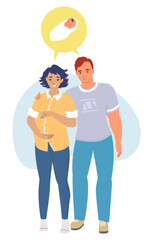 Young happy pregnancy couple cartoon vector illustration. Pregnant woman and man in love expecting baby. Future parenthood concept