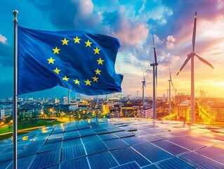 European Union Flag at Green Energy Plant