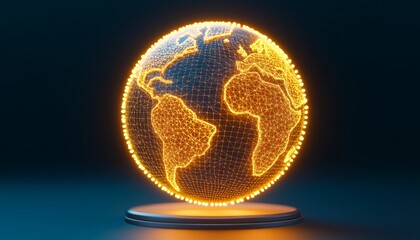 digital globe with world map in low poly wireframe, Global Connectivity worldwide communication, transformation and data exchange, network connections and modern mapping globalization internet.