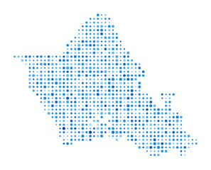 Obraz premium Oahu Dot Map. Island digital style shape. Oahu vector image. Island shape blue circular dots. Classy vector illustration.