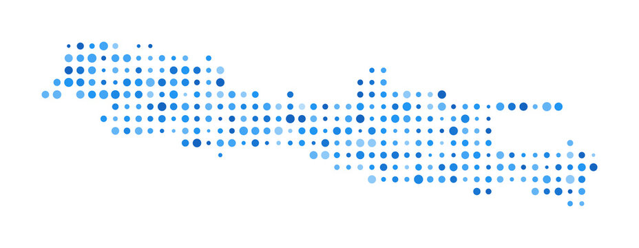 Java Dot Map. Island Digital Style Shape. Java vector image. Island shape blue circular dots. Trending vector illustration.