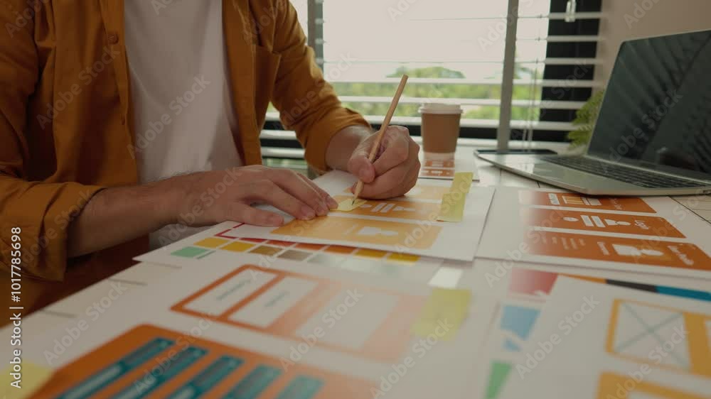 Poster web developers are designing the layout of digital products to meet the current people's interests, 