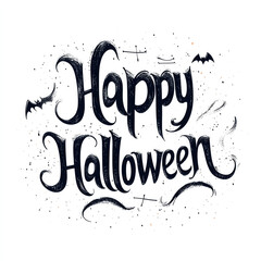 Playful "Happy Halloween" text surrounded by bats and subtle splatters, evoking a fun yet eerie Halloween vibe..