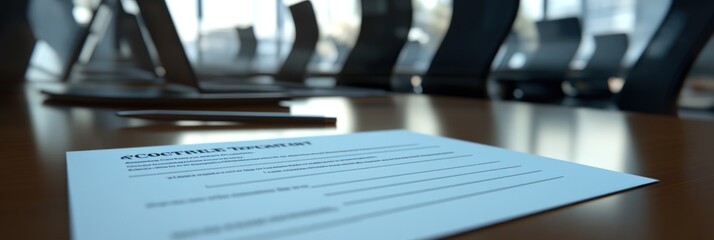 Fototapeta premium A close-up of a document on a conference table in a modern meeting room.