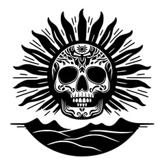 Sun rising skull silhouette