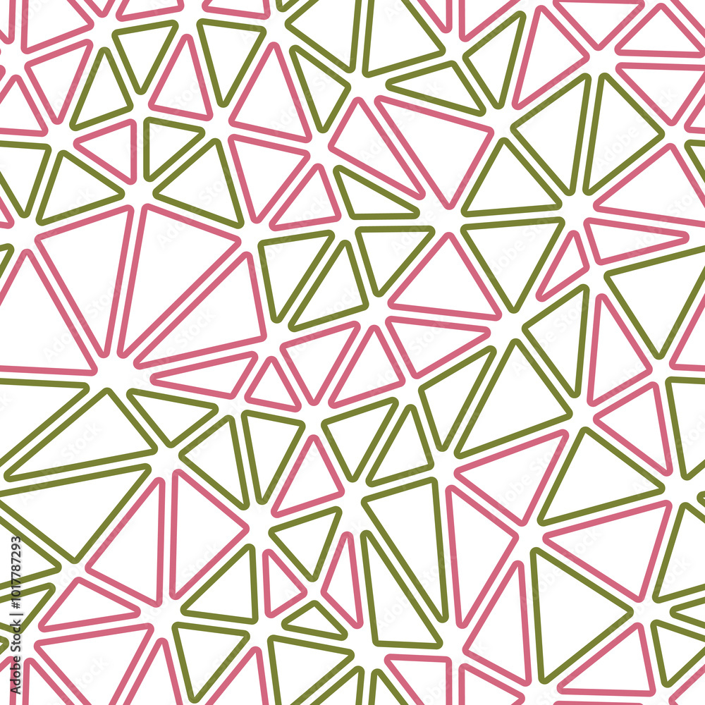 Poster minimal geometric background. medium triangles size. multiple colors style. rounded triangles outlin