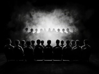Fototapeta premium Audience Silhouette in Dark Cinema Atmosphere