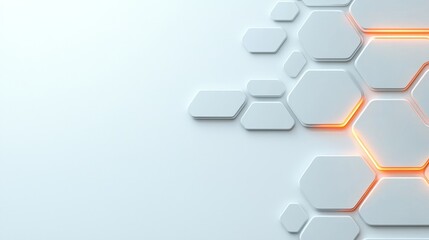 Abstract White Hexagon Pattern with Glowing Orange Lines