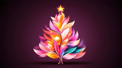 Vibrant christmas tree design with colorful leaves and star for holiday decor and greeting card inspirations