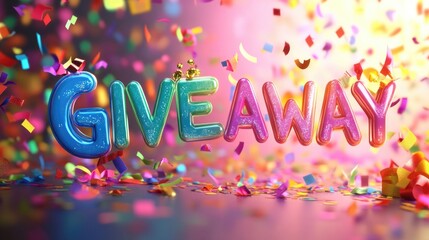 Festive giveaway celebration with colorful confetti and vibrant typography