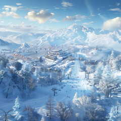 2024 Winter Wonderland High-Tech Ski Resort with AI Snowmaking Machines and Interactive Digital Slope Maps
