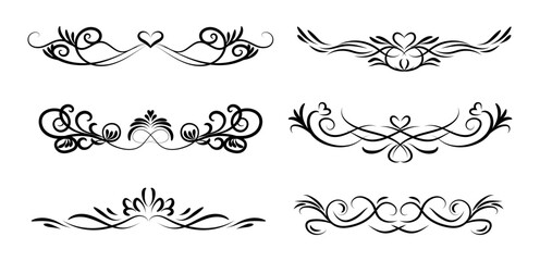 Calligraphic wedding ornament set on black colour