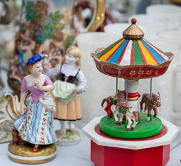 A view of a carrousel figure in a flea market