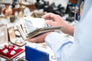 A flea market where people is looking for second hand things, second life concept