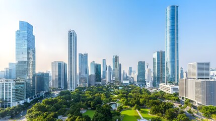 Eco-friendly urban landscape showcasing innovative technology for sustainable living, vibrant greenery integrated with modern architecture