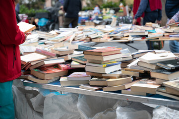 A flea market where people is looking for second hand things, second life concept
