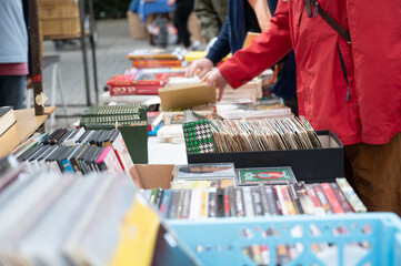 A flea market where people is looking for second hand things, second life concept