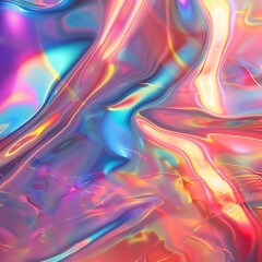 Obraz premium A radiant holographic texture with vibrant rainbow hues, featuring fluid gradients that shift with the light, creating an ethereal and otherworldly effect. 8k UHD, suitable for high-quality 