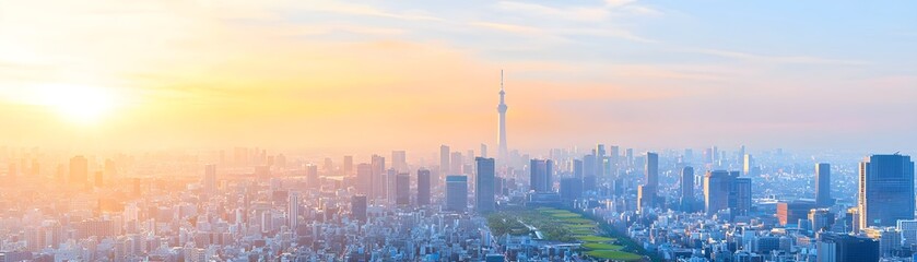 Fototapeta premium Sustainable Urban Landscape, a vibrant cityscape showcasing green architecture, renewable energy solutions, and eco-friendly infrastructure.