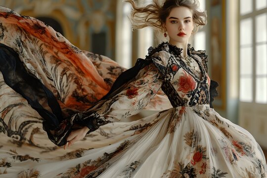 European model in elegant Hungarian dress