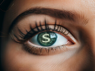 Dollar sign reflected on an eye