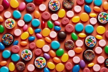 Fototapeta premium Discover a vibrant and colorful selection of festive sweets and candies, perfect for any celebration