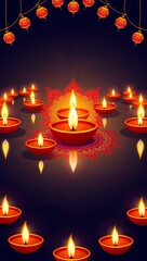 Fototapeta premium Clay Diya lamps lit during Diwali Festival celebration, Happy Diwali