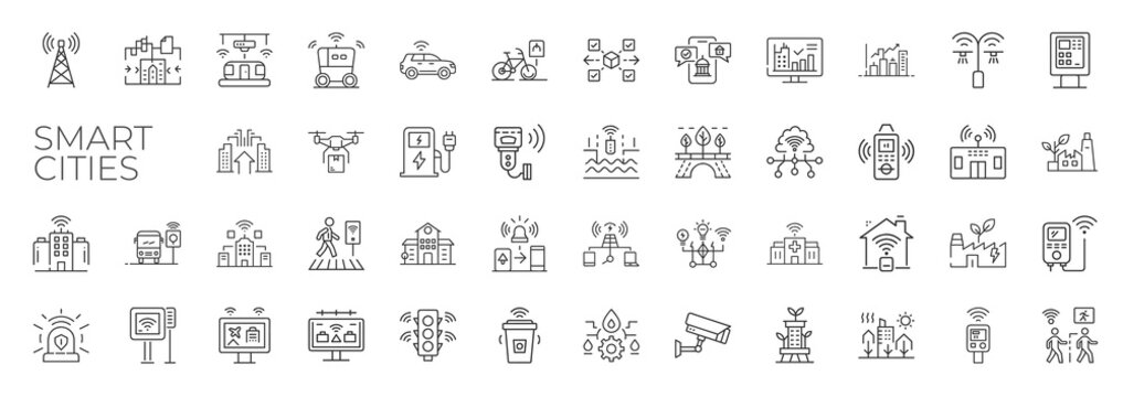 smart city themed icon collection, design planning analysis architecture