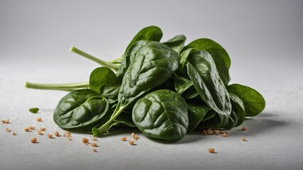 green leaves of spinach and fresh green beans on a dark background