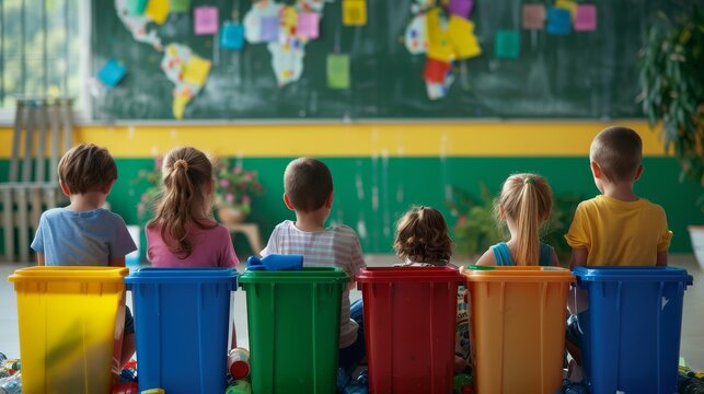 Green Team Diverse Children Working Together in EcoFriendly School Recycling Project