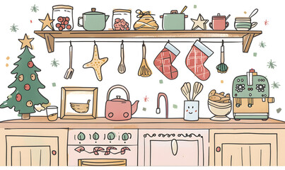 New Year and Christmas card, graphic advertising backgrounds in a doodle 2D illustrator style.