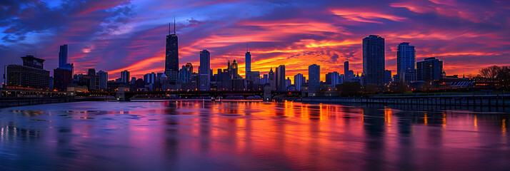 Fototapeta premium Illinois Skyline: A Dazzling Blend of Natural Splendour and Architectural Brilliance