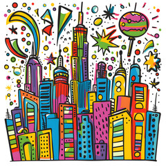 Obraz premium New Year and Christmas card, graphic advertising backgrounds in a doodle 2D illustrator style.