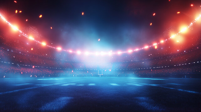 Stadion futbolowy, rozświetlony intensywnymi światłami reflektor&oacute;w, staje się miejscem niesamowitych emocji. 