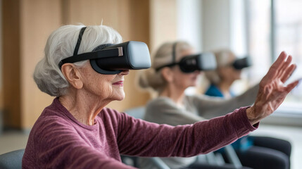 A woman in a red sweater is playing a video game with her friends