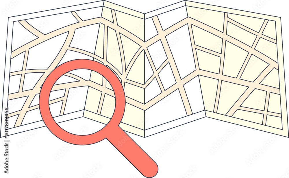 Aufkleber a magnifying glass over a map with highlighted paths symbolizes exploration and detailed analysis.